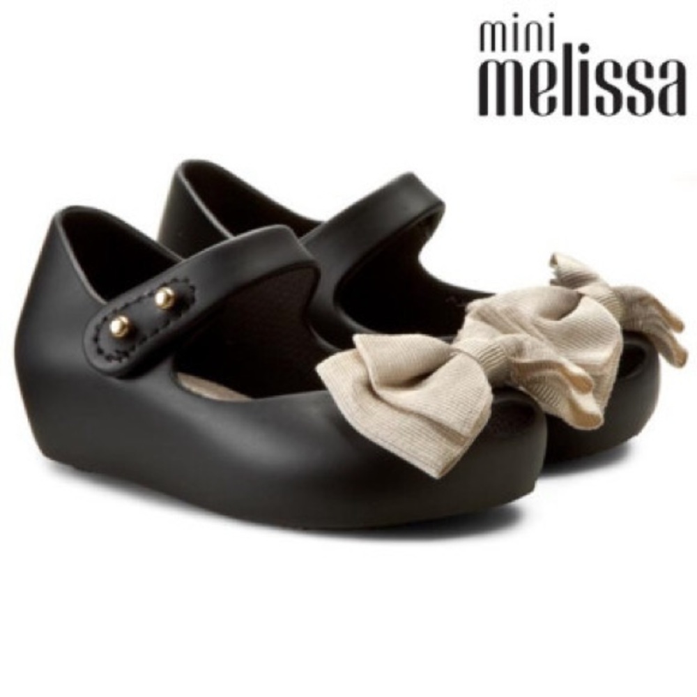 Mini Melissa Black Gold Bow Shoes